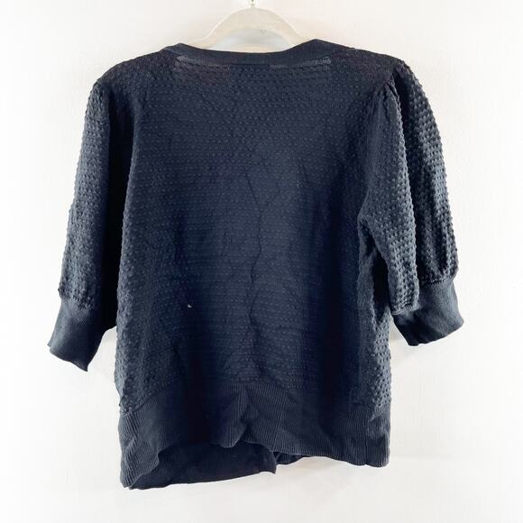 Draper James Short Puff Sleeve V Neck Button Up Cardigan Sweater Black Large - Picture 5 of 5